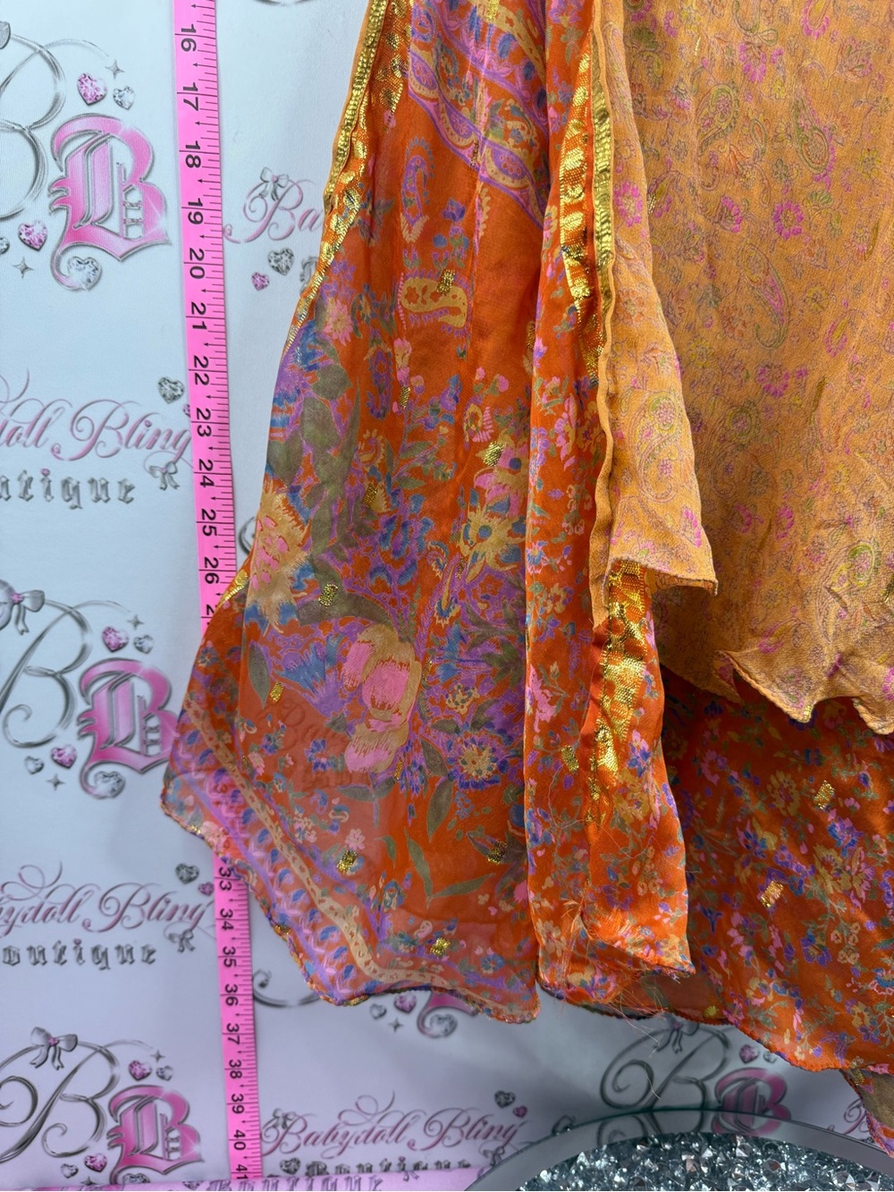Silk skirt tie up paisley shiny goldBohemian Orange Floral Wrap Skirt - Picture 13 of 14